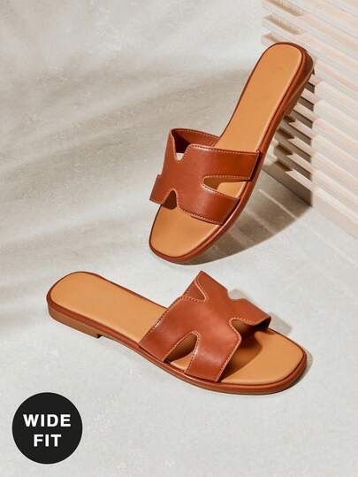 SHUZIA Sandal đế bằng dáng rộng thoải mái, kiểu dáng thường ngày, khoét hở dành cho nữ.