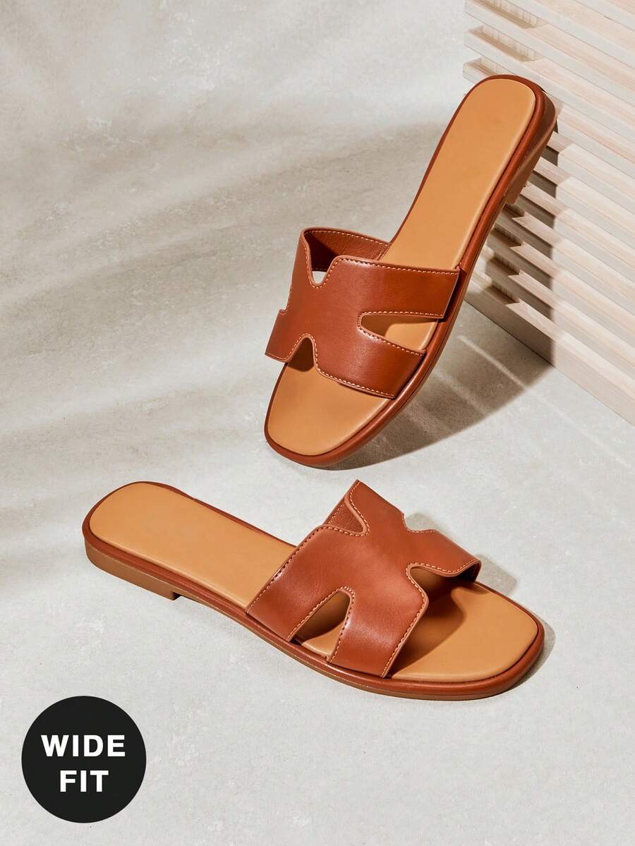 SHUZIA Sandal đế bằng dáng rộng thoải mái, kiểu dáng thường ngày, khoét hở dành cho nữ. - màu nâu - Xem 1