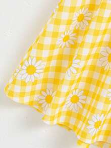 Tween Girls' Casual Plaid Daisy Print Halter Low Waist Skirt Dress - Yellow - View 7