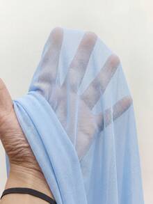 Amplova Gaun Mini Bodycon Nuansa Romantis untuk Liburan, Warna-warna Alami, Kerah Berpotongan Rendah, Lengan Mengembang - Baby Blue - View 4