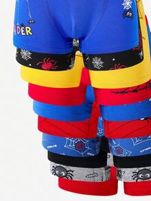 SHEIN GraphicGems Bộ 5 quần lót boxer cho bé trai, cạp chun, nhiều màu sắc, họa tiết mạng nhện hoạt hình ngộ nghĩnh, mặc hàng ngày, chất liệu cotton mềm mại, thoáng khí, thoải mái, thân thiện với da, độ co giãn cao, nhẹ, bộ đồ lót thiết yếu, lựa chọn ngẫu nhiên, dành cho bé trai năng động đang lớn, trang phục mặc nhà sành điệu, món đồ không thể thiếu trong tủ quần áo của trẻ nhỏ. - Nhiều màu - Xem 4