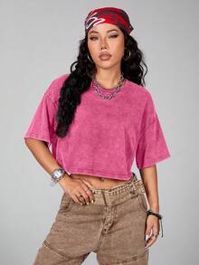 Comfortcana 100% Cotton Washed Basic Short Sleeve T-Shirt - Pink - View 7