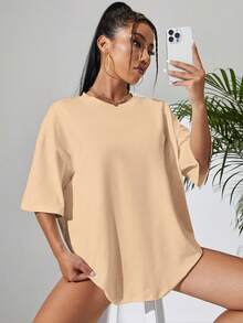 Sundraya Crew Neck Drop Shoulder T-Shirt - Persimmon 3 - View 5
