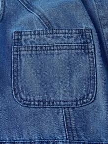 SHEIN MOD Bộ vest cỡ lớn màu trơn cài cúc phía trước và chân váy denim xếp ly, kiểu dáng thường ngày. - Rửa trung bình - Xem 3