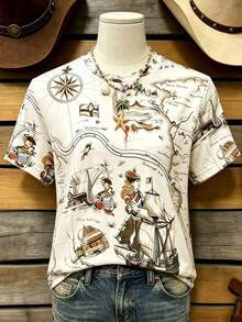 EMERY ROSE Women's Summer Western Sailing Print Short Sleeve T-Shirt - Multicolor - View 4