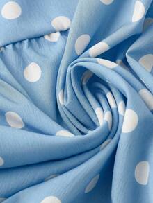 Linhara Plus Size Women's Vintage Polka Dot Puff Sleeve V-Neck Ruffle Trim Loose Light Blue Summer Cute Everyday Casual Blouse,Suitable For Work,Beach,Spring - Multicolor - View 6