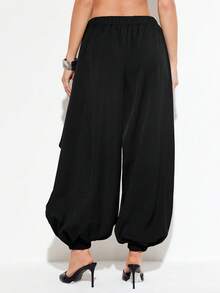 SHEIN Aveloria GENKIRA Solid Color Pleated Loose Casual Girlisim Everyday Pants Golf Pastal Autumn - Black - View 5