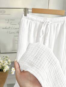 GalTyme Pantalones de algodón cómodos y transpirables con cordón para mujer de talla grande en color blanco - Blanco - Ver 9
