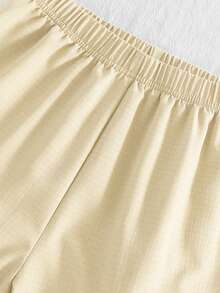 2pcs/Set Tween GirlsCollared Short Sleeve Top And Casual Pants Loungewear Set - Apricot - View 6