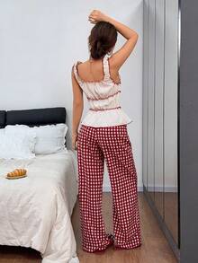 Napfluff Square Neck Camisole Top & Plaid Print Pants Women Pajama Set - Multicolor - View 2