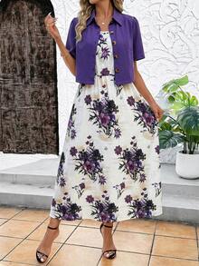 SHEIN Clasi Bộ 2 món gồm váy in họa tiết và áo sơ mi in họa tiết da báo dành cho nữ, trang phục mùa hè. - Nhiều màu - Xem 6