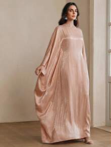 Anewsta Elegant Blue Shiny Fabric Robe, Suitable For Spring/Summer Party & Gathering - Pink - View 3