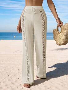 Swim Vcay 純色空心針織擴腳蓋褲 - 米色 - 查看 4