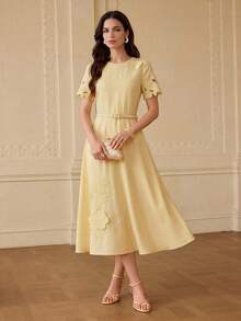 ZEYLAH VÁY THÊU HOA THẢM LỎNG - Màu vàng - Xem 6