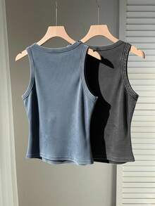 Comfortcana 2-Color Snowflake Jacquard Knit Camisole Set,Summer Top - Blue - View 2