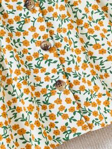 Vestido de verano lindo con estampado floral diminuto y mangas con volantes de cuello cuadrado para bebé niña - Amarillo - Ver 4