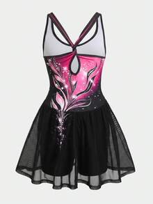 Đầm thể thao thường ngày màu trơn kiểu racerback cho bé gái tuổi teen - màu đen - Xem 2