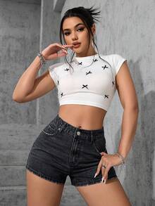 Jeanoix Women's Summer Casual Streetwear Pocketed Button Denim Shorts, Versatile For Daily Wear Rave Concert Dark Wash - Black - View 3