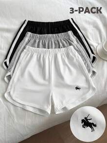 3件套女童（加大码）休闲街头风简约撞色短裤套装，夏季服装裤装 - 彩色 - 查看 1