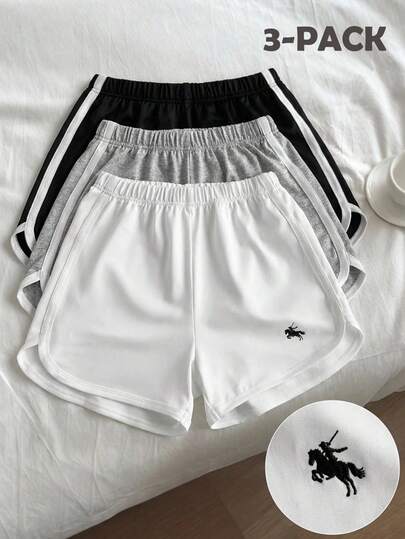 3件套女童（加大码）休闲街头风简约撞色短裤套装，夏季服装裤装