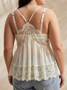 Solflare Plus Size Women Summer Lace Trim Casual Versatile Daily Wear Halter Top - Beige - View 2