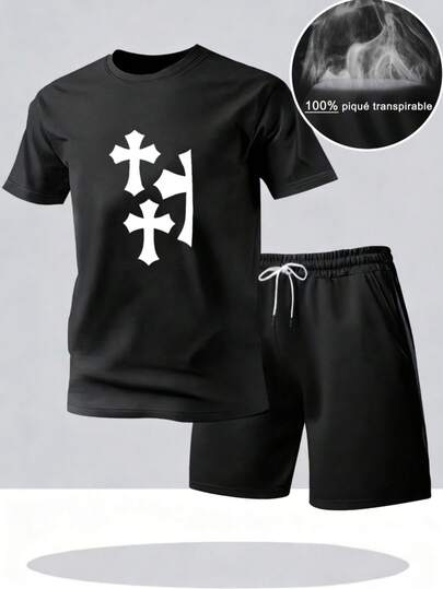 Hombre002ZDy007 Conjunto de entrenamiento para hombre en color negro, envío desde México, camiseta y pantalón corto ligeros y transpirables, apto para running, deportes al aire libre, partidos de fútbol y baloncesto, uso diario y cómodo