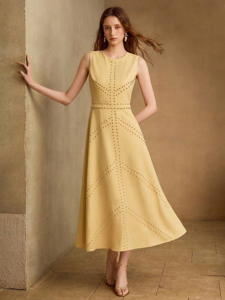 FASHIONABLE MINIMALIST EMBROIDERED MID-LENGTH DRESS FOR WOMEN