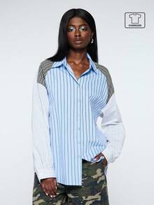 COUREZ Long Sleeve Oversized Spliced Shirt/Y2K Summer Outfits For Women Spring Clothes Vacation Tops Shirts Cute - Multicolor - View 1