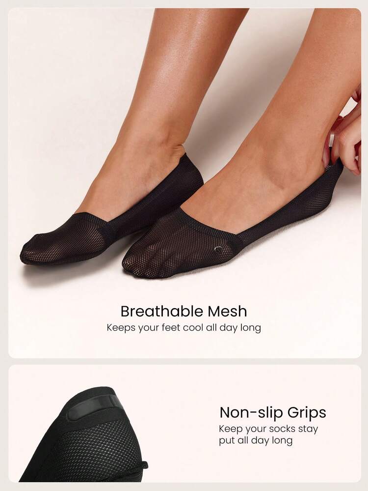 3 Pair Breathable Mesh Breezy Step No-Show Low-Cut Socks With Non-Slip Grips Summer Vacation Holiday Daily Casual Wear