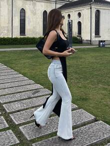 DAZY Square Neck Sleeveless Long Vest For Women - Black - View 4