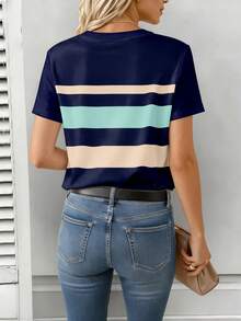 Selamara Women's Regular Fit T-Shirt, Classic Striped Print Pattern, Elegant Design, Casual Daily Wear, Minimalist Heart Print - Multicolor - View 2