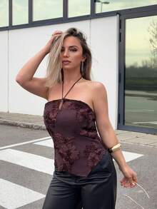 Jeta Ari 女士修身印花咖啡色塑身衣 - 棕色 - 查看 1