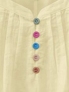 Franclia Women's Elegant Minimalist Solid Color Pleated Collar Colorful Button Decor Sleeveless Tank  Yellow Top - Yellow - View 3