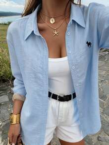 Women's Animal Print Single-Breasted Casual Versatile Daily Wear Long Sleeve Shirt - White - View 7