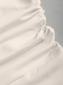 Sweetra 新款棕色优雅通勤时尚短袖连体裤，女士款，高领收腰设计。 - 杏色 - 查看 4