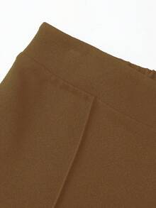 Sweetra Women's Solid Color Straight Leg Wide Leg Pants, Suitable For Commuting Office Dark Brown Autumn Elegant - Mocha Brown - View 3
