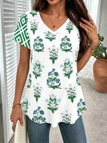 EMERY ROSE Plus Size Solid Half Sleeve Casual V Neck T-Shirt For Summer Gym Brown - Multicolor - View 1