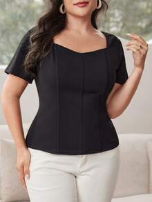 Modelyn Plus Size Mùa Hè Áo thun cổ tròn đơn giản dành cho người yêu - màu đen - Xem 9