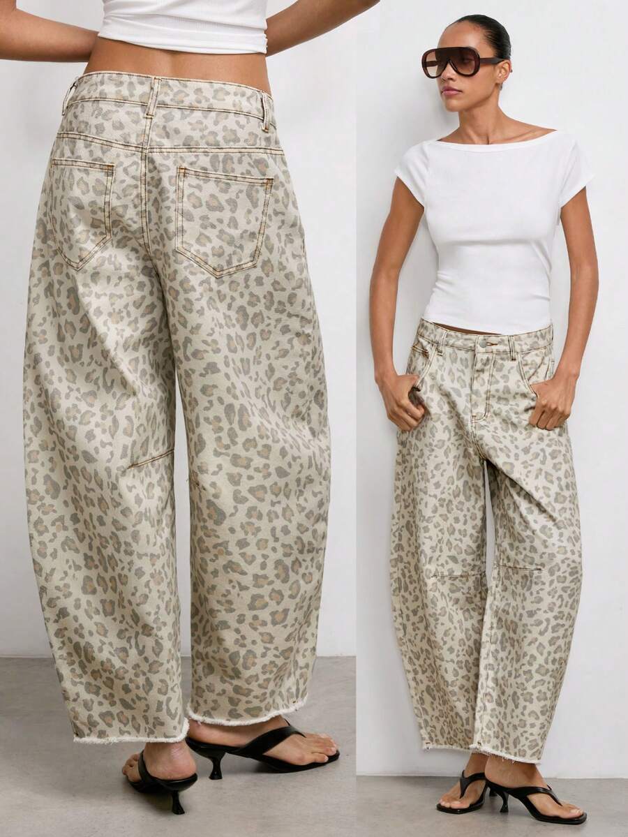 Maija Women's Light-Colored Leopard Print Jeans, Low-Rise Curved Trousers, Casual Summer Outfit. - Multicolor - View 1