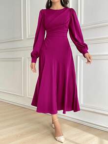 Modelyn Women Mid-Calf Length Casual Dress, Minimalist & Fashionable For Everyday Wear Long Evening Dresses - Hot Pink - View 5