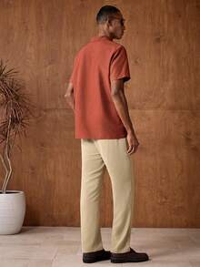 AKNOTIC Set bărbătesc minimalist de culoare solidă, cu mânecă scurtă, polo și pantaloni, pentru purtare zilnică - Multicolor - Vizualizare 4