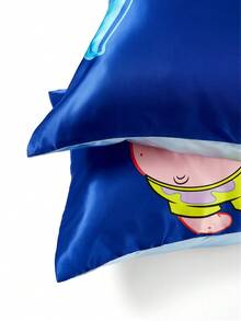 SpongeBob SquarePants | SHEIN 2pc Cartoon  Satin Pillowcase, Made Of Soft Satin Material, Gentle On Hair, Breathable And Cool, Available In Multiple Sizes, Machine Washable - Royal Blue - View 7