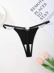 Women's Chain Linked Butterfly Crystal Decoration G-String Panty, Rave - Black - View 2