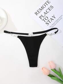 Women's Chain Linked Butterfly Crystal Decoration G-String Panty, Rave - Black - View 6