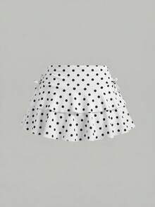 SHEIN Girlism 少女抽绳腰褶皱蛋糕裙，内置安全短裤，休闲款 - 彩色 - 查看 2