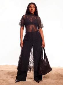 Radiana Pantalones anchos y sueltos de moda minimalista para mujer talla grande, color negro, pantalones de oficina, pantalones anchos negros, pantalones anchos de talle alto, pantalones de traje negros, para primavera/verano - Negro - Ver 5