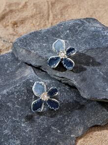 Opalesca Flower Denim Blue Earrings,Premium/Elegant/Classy/Dailywear/Minimalist,Pearl/Crystal,Summer/Beach/Prom/Party/Holiday/Vacation,Engagement/Wedding/Promise,Bride,Heart/Floral,Fairycore/Mermaid Core - Silver - View 6