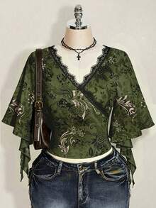 SHEIN ICON Patterned Print Plus Size T-Shirt, Suitable For Music Festival Outfit - Multicolor - View 1