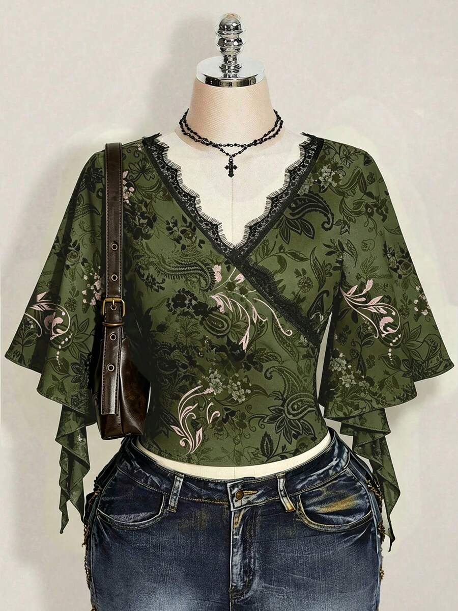SHEIN ICON Patterned Print Plus Size T-Shirt, Suitable For Music Festival Outfit - Multicolor - View 1