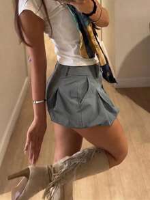 Rina Fox 2026春夏新款极简街头通勤Y2K超短女式短裤 - 灰色 - 查看 1